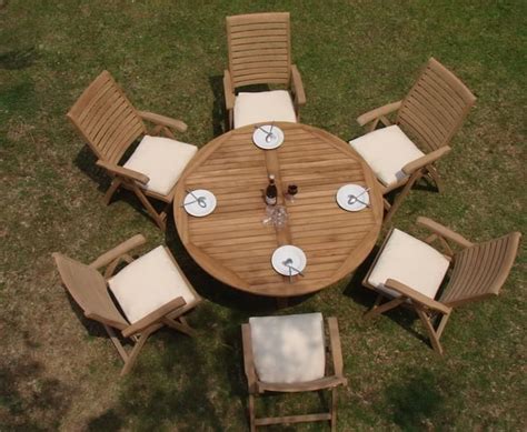 Teak Dining Set6 Seater 7 Pc 60 Round Table And 6 Ashley Reclining