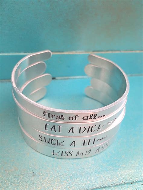 Mature Curse Word Hand Stamped Cuff Bracelet Set Suck A Dick Etsy