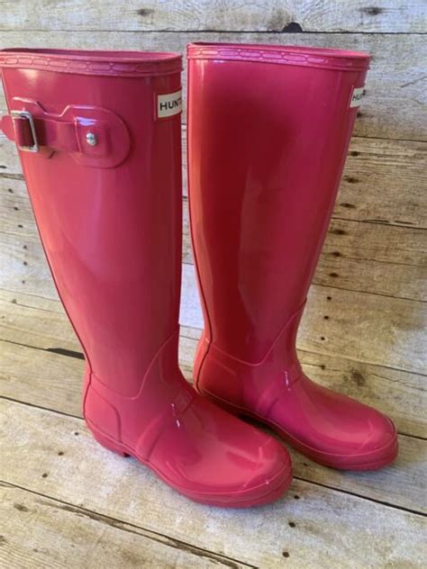Hunter Womens Original Tall Gloss Rain Boots Bright Pink Size 6 Ebay