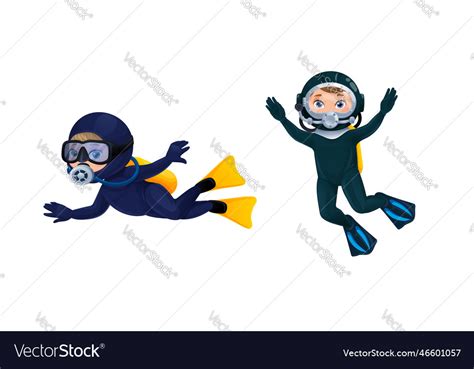 Cartoon Divers Underwater Scuba Diving Characters Vector Image