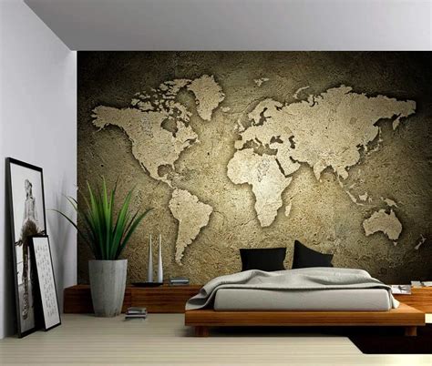 Sepia Stone Texture World Map Self Adhesive Vinyl