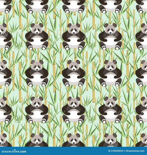 Seamless Pattern With Pandas And Bamboo Leaves Stock Vector