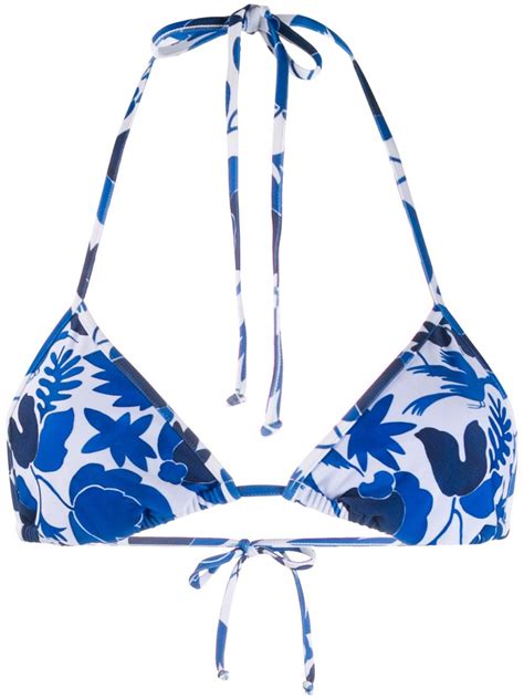 La Doublej Printed String Bikini Bottoms In Wildbird Blu Modesens
