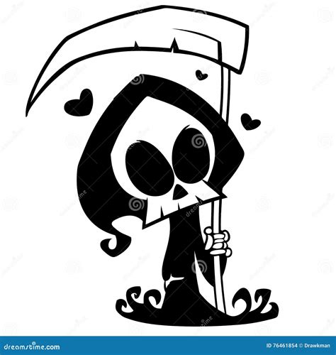 Cartoon Grim Reaper With Scythe Isolated On A White Background Vector