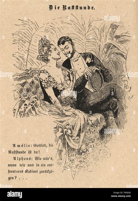 Victorian Cartoon Of Young Couple Flirting 1880s German Stock Photo