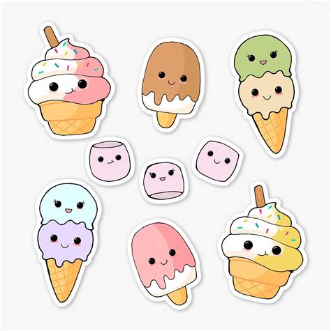 Cute Ice Cream Vinyl Stickers Pack Of Kawaii Stickers Etsy UK Kawaii Stickers Ice Cream