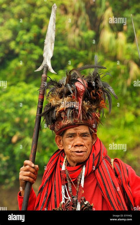 Portrait Of An Old Man In Traditional Clothing Of Ifuago Tribe Philippines Luzon Banaue Stock