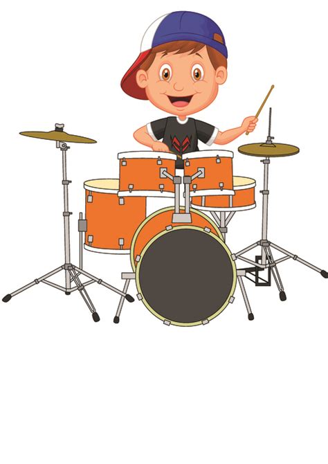 Playing Drum Set Kid Cartoon Illustration Vector Free Download