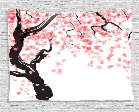 Floral Decor Tapestry Japanese Cherry Tree Blossom Watercolor Painting