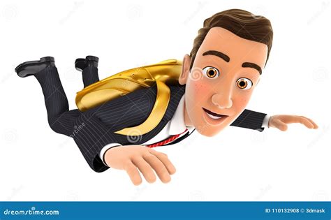 3d Businessman Golden Parachute Concept Stock Illustration