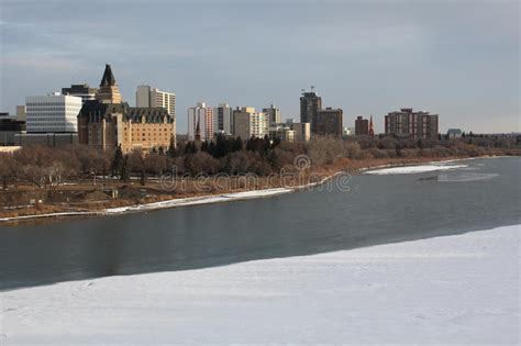 Saskatoon is a city in central saskatchewan. Saskatoon Cityscape, Saskatchewan River Winter Stock Photo ...