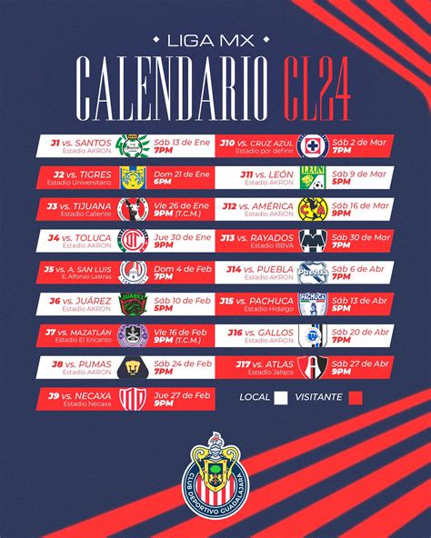 Calendario Chivas Clausura 2024 Fútbol En Vivo México Guía Tv Liga Mx