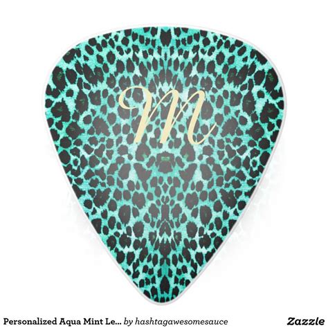 Personalized Aqua Mint Leopard Animal Guitar Pick White Delrin Guitar