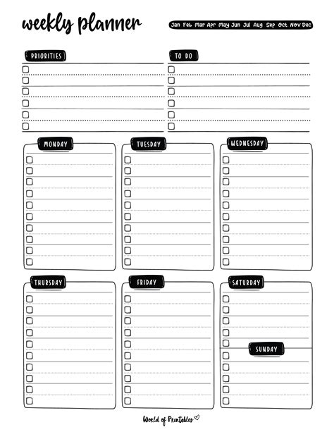 Weekly Planner Templates World Of Printables