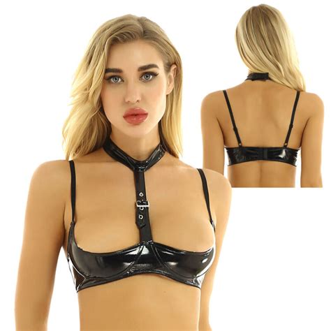 Sexy Women Patent Leather Open Cup Bras Underwire Wire Free Shelf Bra Top Club Ebay
