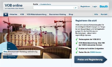 Beuth Verlag Vob Online Ab Sofort Mit Zugang Zum Baunormenkatalog Und Neuen Funktionen Beuth