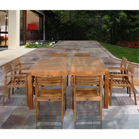 Teak outdoor chairs paired with an outdoor coffee table can instantly add an element of sophistication to your patio. Amazonia Victoria Square 9-Piece Teak Patio Dining Set-SC ...