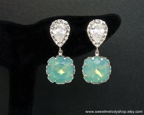 Wedding Jewelry Bridesmaid Earrings Bridal Jewelry Mint Pacific Opal