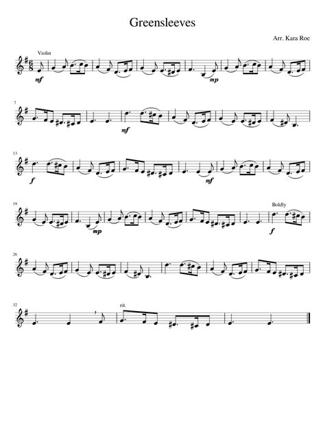 Greensleeves sheet music for violin (pdf). Greensleeves Sheet music for Violin | Download free in PDF or MIDI | Musescore.com