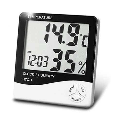 Digital Hygrometer Thermometer Humidity Meter With Clock Lcd Display