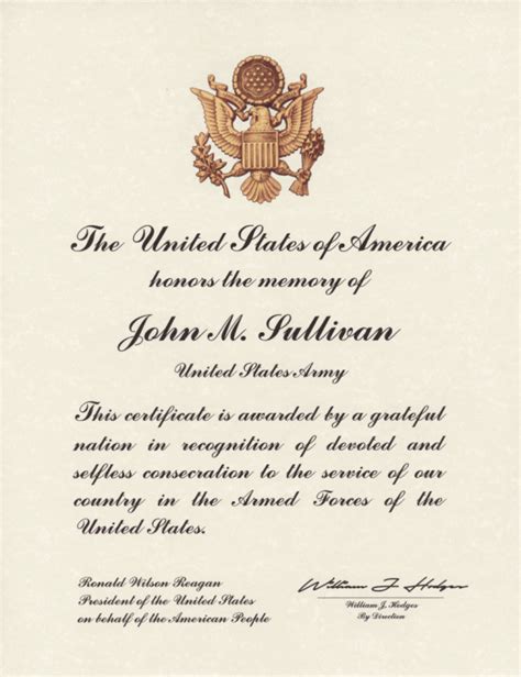 Presidential Veteran Memorial Certificate