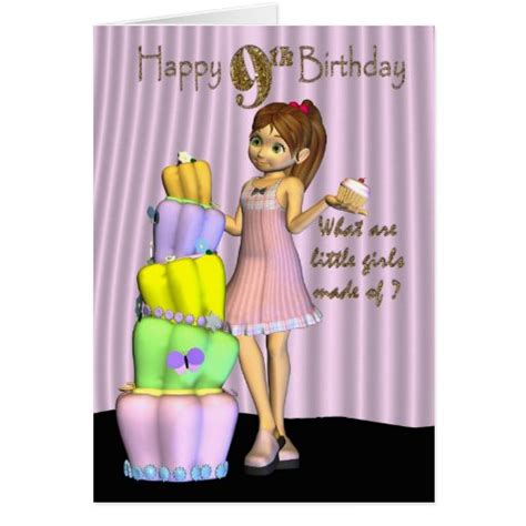 9th Birthday Happy Birthday Card Little Girl With Zazzle