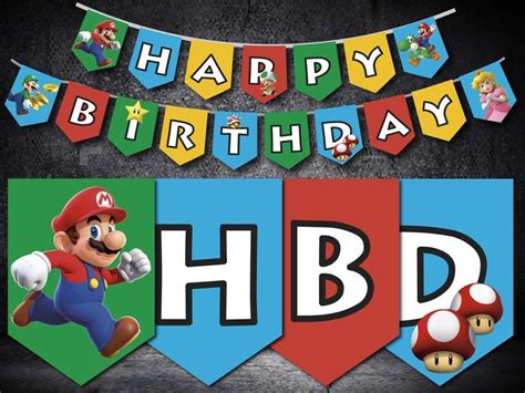 Super Mario Banner Super Mario Birthday Party Digital Etsy Super