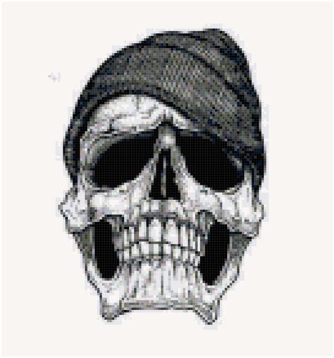 A Black And White Drawing Of A Human Skull Wearing A Beanie On Its Head