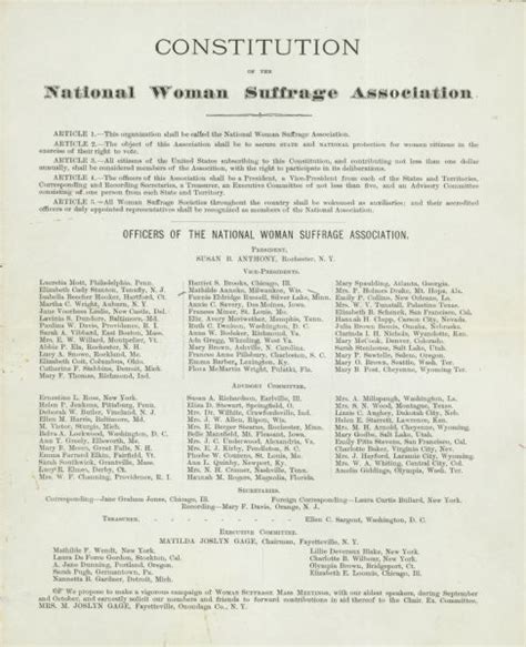Constitution Of The National Woman Suffrage Association Document