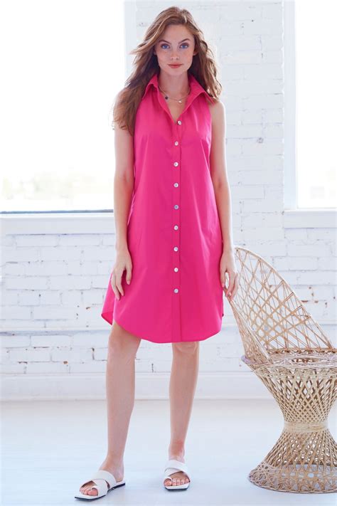 swing dress button down sleeveless hot pink designer shirt dress finley shirts