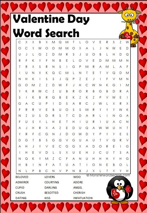 Valentine Day Word Search Valentines Day Words Valentines Word