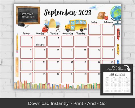 September 2023 Calendar Kids Calendar Printable Calendar Etsy Ireland