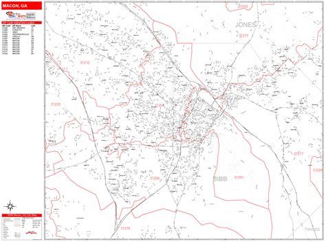 Macon Georgia Zip Code Wall Map Red Line Style By Marketmaps Mapsales