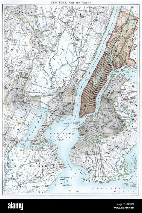 Antique Map Circa 1875 Of New York City Stock Photo Alamy