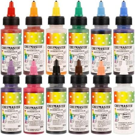 Chefmaster Airbrush Food Coloring Set - 12 Popular Colors in 2 fl. oz