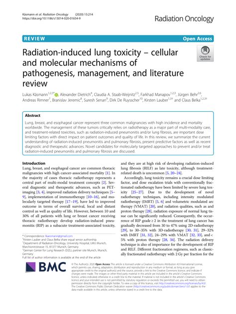 Pdf Radiation Induced Lung Toxicity Cellular And Molecular