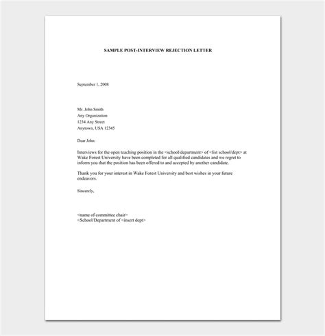 Interview Rejection Letter Template 13 Samples And Examples