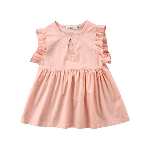 Pink Newborn Toddler Kids Baby Girls Summer Dress Ruffles Sleeve Cotton