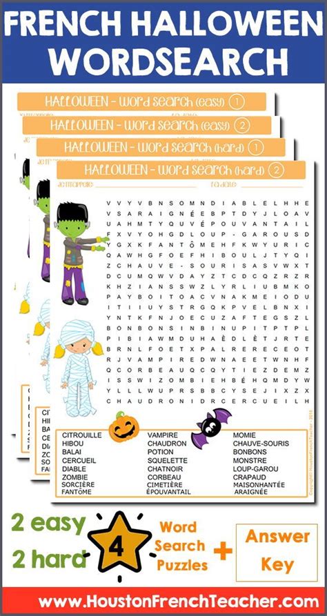 The French Halloween Word Search Is Shown