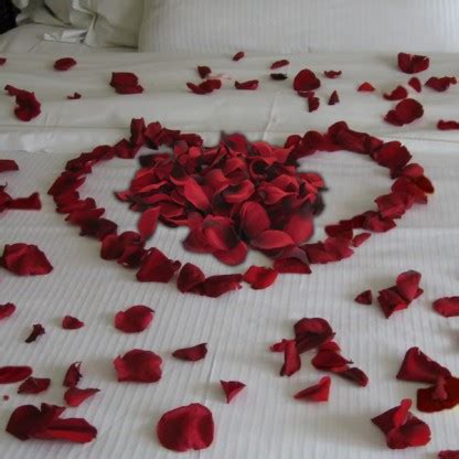 Rose petals on the bed, natural aroma candles, heart shaped pillows and napkins are beautiful home decorating ideas for valentine's day. Romantic Rose Petals | GiftIdeas.co.uk