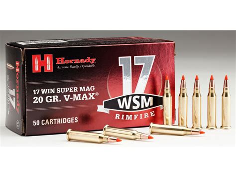 Hornady 17 Winchester Super Mag Ammo 20 Grain Hornady V Max Polymer