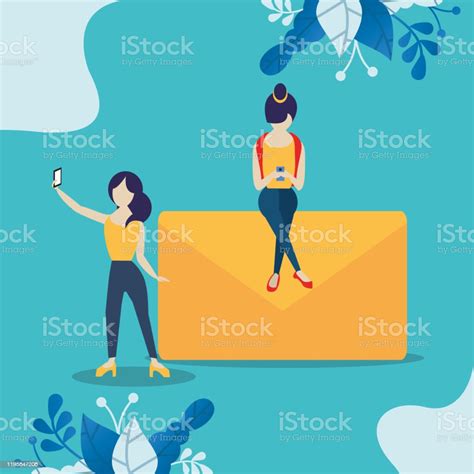Girls Using Smartphones With Social Media App Stock Illustration