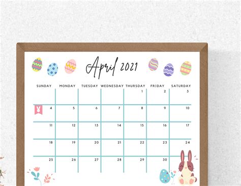 April 2021 Calendar Cute Easter Printable Calendar Instant Etsy