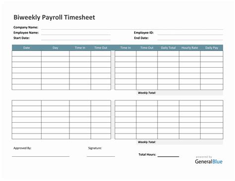 Biweekly Timesheet Templates Biweekly Payroll Timesheet In Pdf