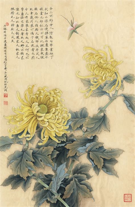 Chinese Gongbi Chrysanthemum Painting Meticulous Yellow Etsy