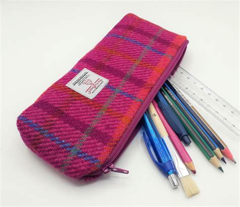 Harris Tweed Pencil Case Bright Pink Check Gadget Case Handmade In