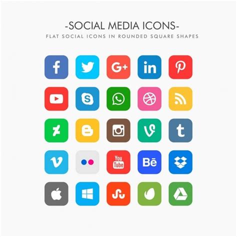 Set Of Flat Social Media Icons Vector Free Download