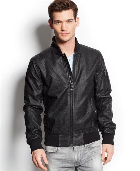 Lyst Guess Perforated Faux Leather Jacket In Black For Men