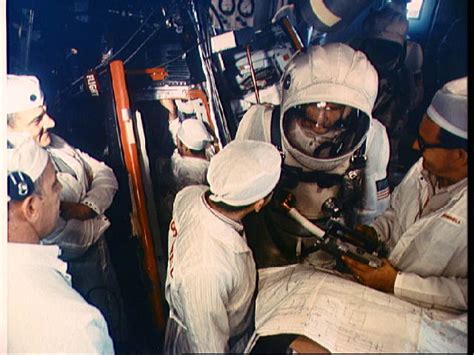 Gemini 7 Backup Crew Seen In White Room During Gemini 7 Simulation Activity