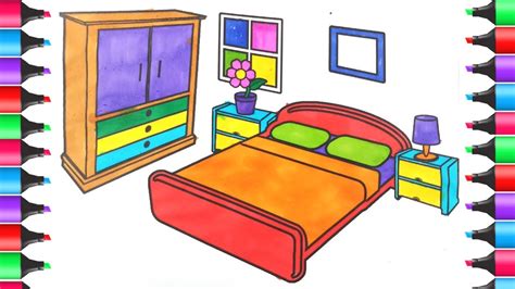 How To Draw Bedroom Step By Step For Kids Learn Colors For Kids Bedroom